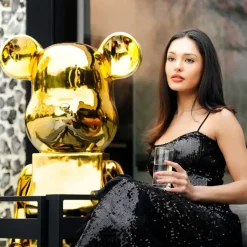Aero Bear 135cm Gold Resin Indoor Sculpture
