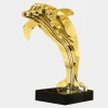 Aqua Dolphin 70cm Gold Metal Garden Sculpture
