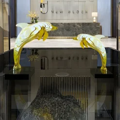 Aqua Dolphin 105cm Gold Metal Garden Sculpture