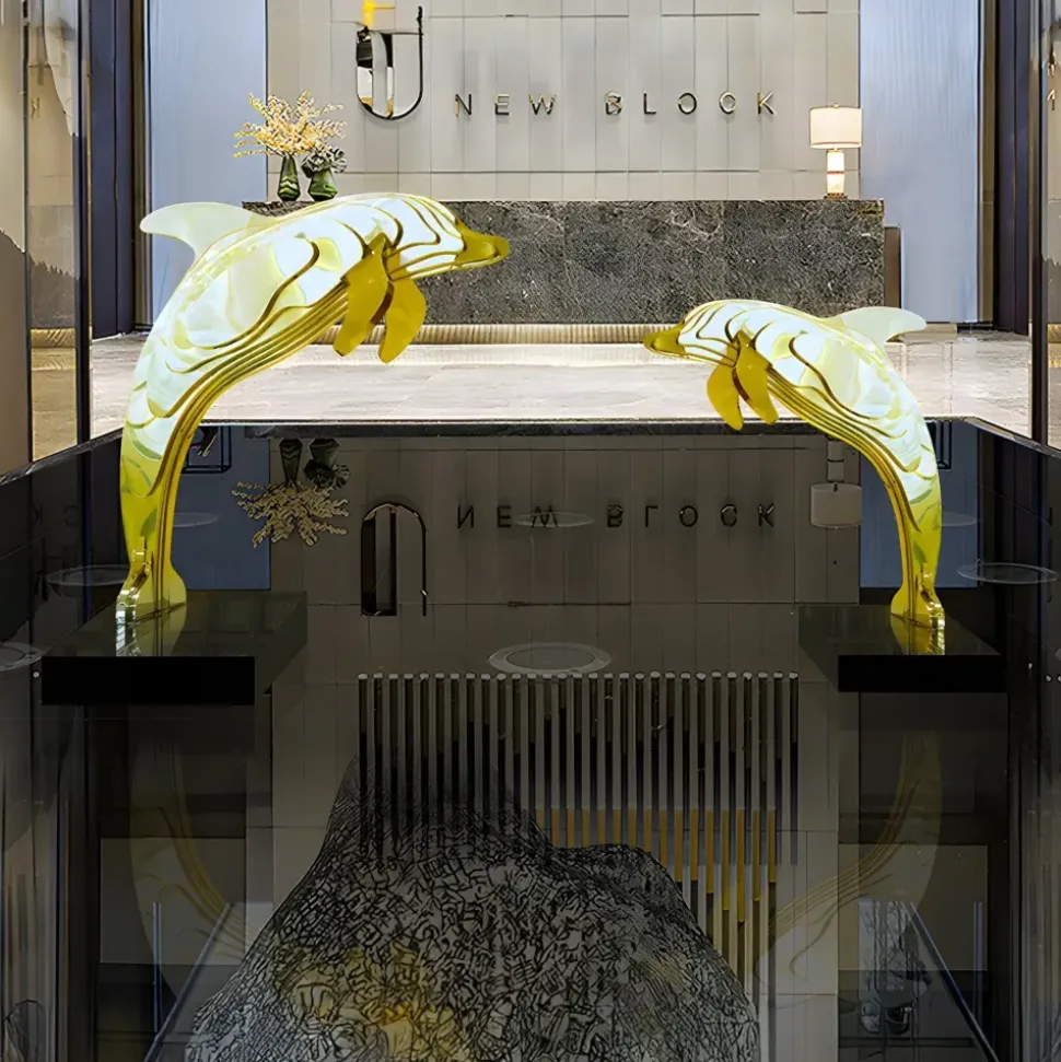 Aqua Dolphin 105cm Gold Metal Garden Sculpture