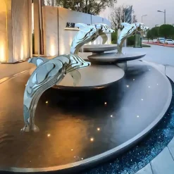 Aqua Dolphin 105cm Silver Metal Garden Sculpture