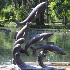 Atlantic Salmon Fish Bronze Metal Garden Sculpture