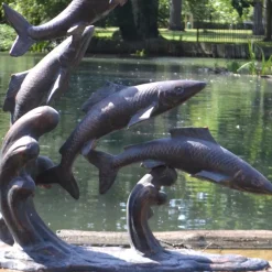 Atlantic Salmon Fish Bronze Metal Garden Sculpture