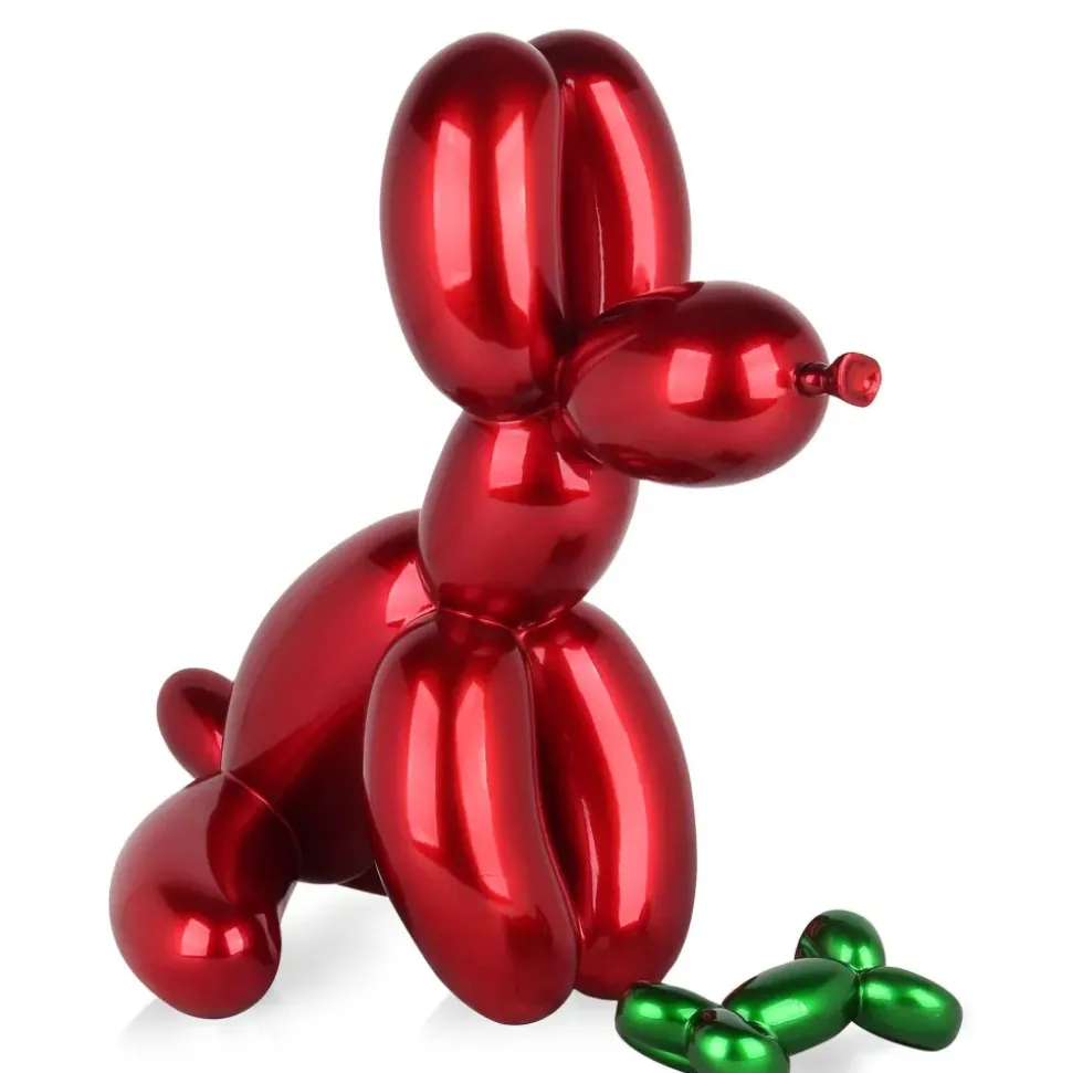 Balloon Dog & Bone 46cm Red Resin Indoor Sculpture