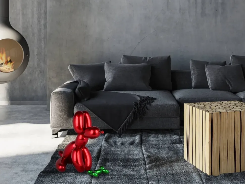 Balloon Dog & Bone 46cm Red Resin Indoor Sculpture
