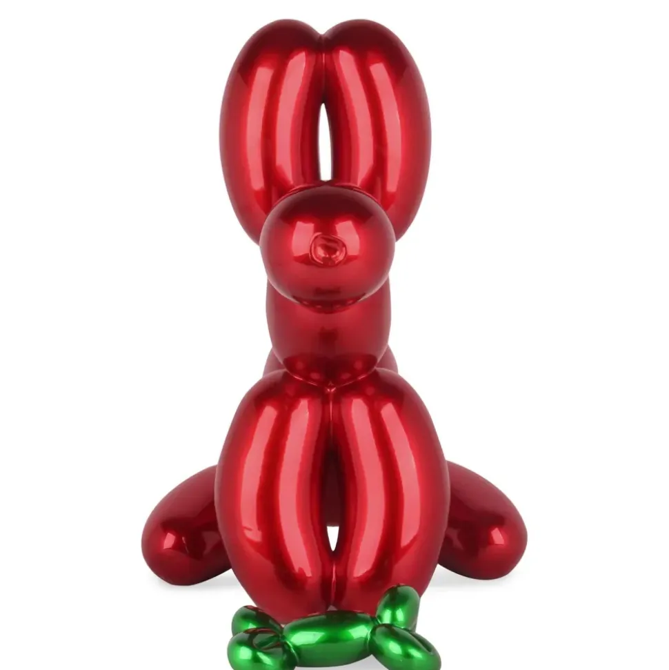 Balloon Dog & Bone 46cm Red Resin Indoor Sculpture