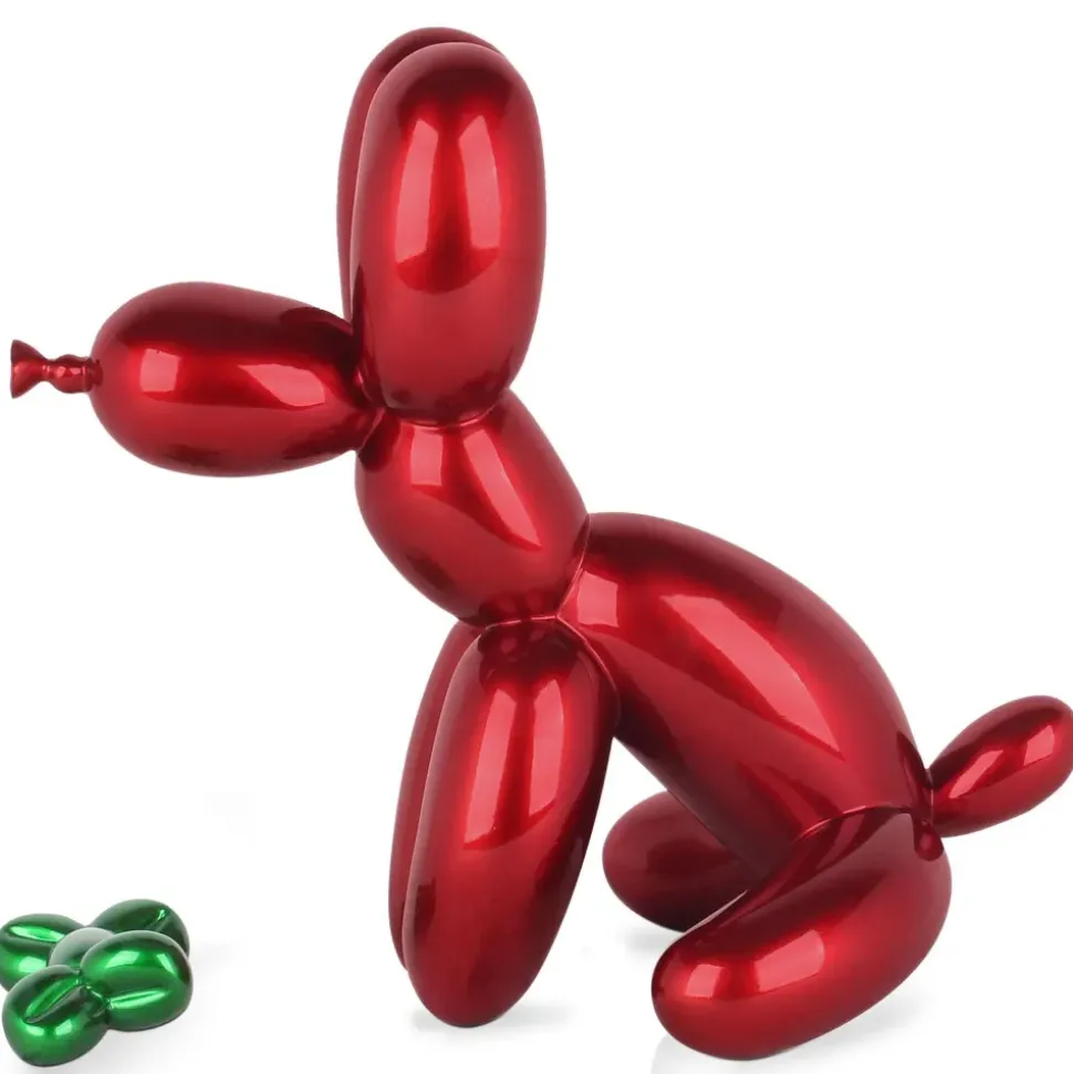 Balloon Dog & Bone 46cm Red Resin Indoor Sculpture