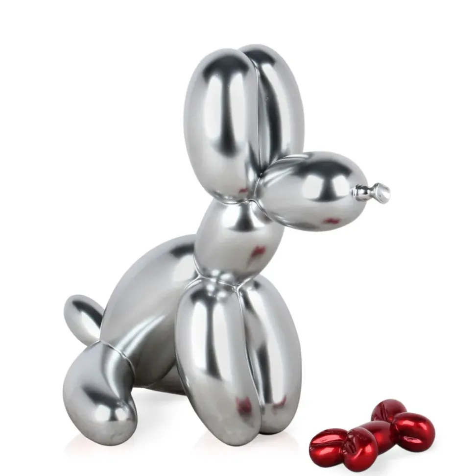 Balloon Dog & Bone 28cm Silver Resin Indoor Sculpture