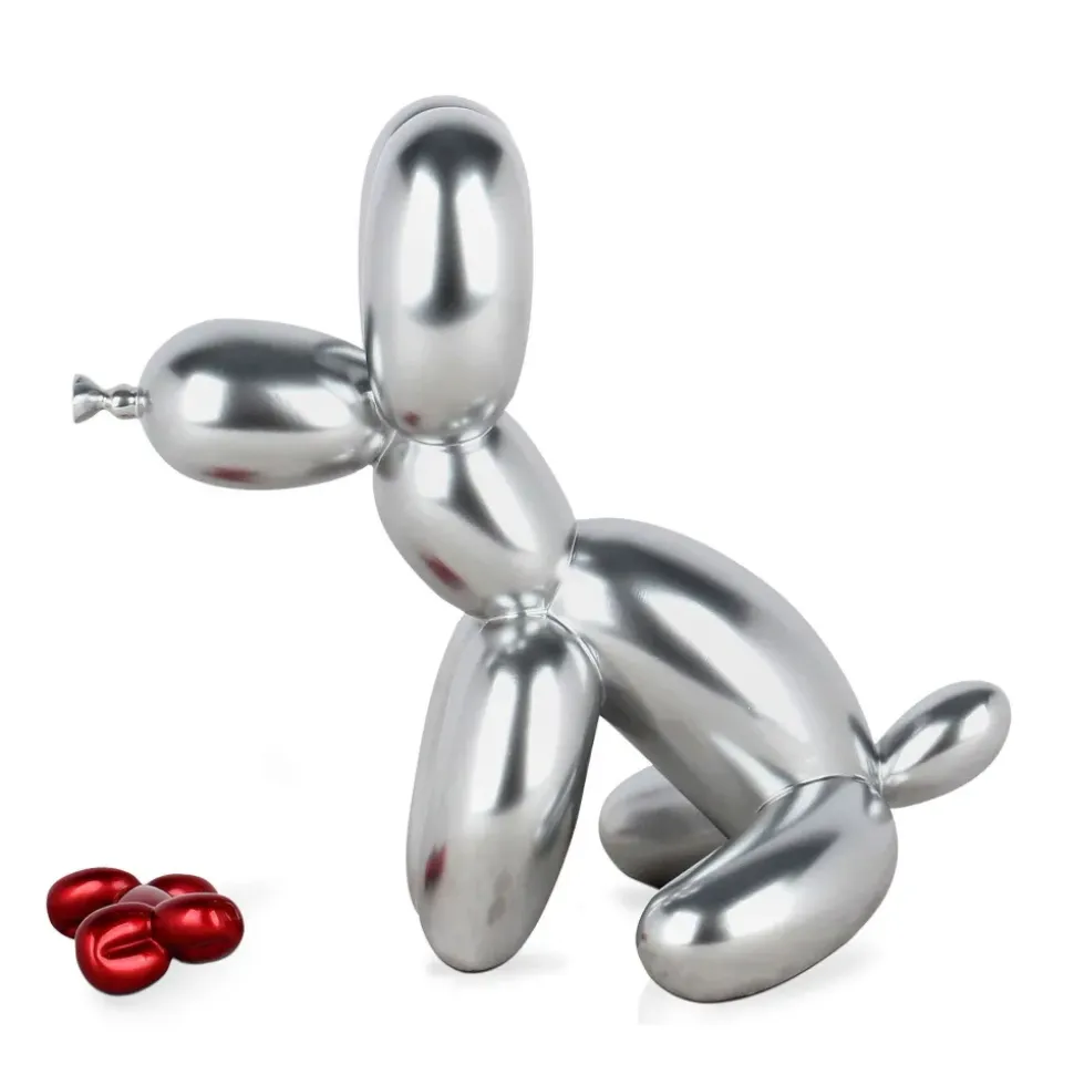 Balloon Dog & Bone 28cm Silver Resin Indoor Sculpture