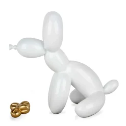 Balloon Dog & Bone 28cm White Resin Indoor Sculpture