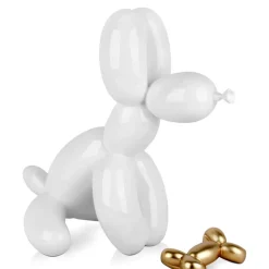 Balloon Dog & Bone 46cm White Resin Indoor Sculpture