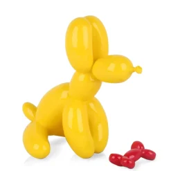 Balloon Dog & Bone 28cm Yellow Resin Indoor Sculpture