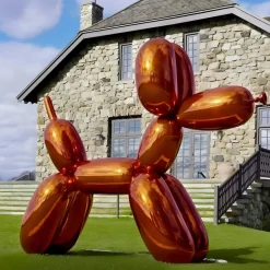 Balloon Dog 100cm Orange Metal Garden Sculpture