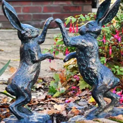 Battling Hares 50cm Bronze Metal Garden Statues