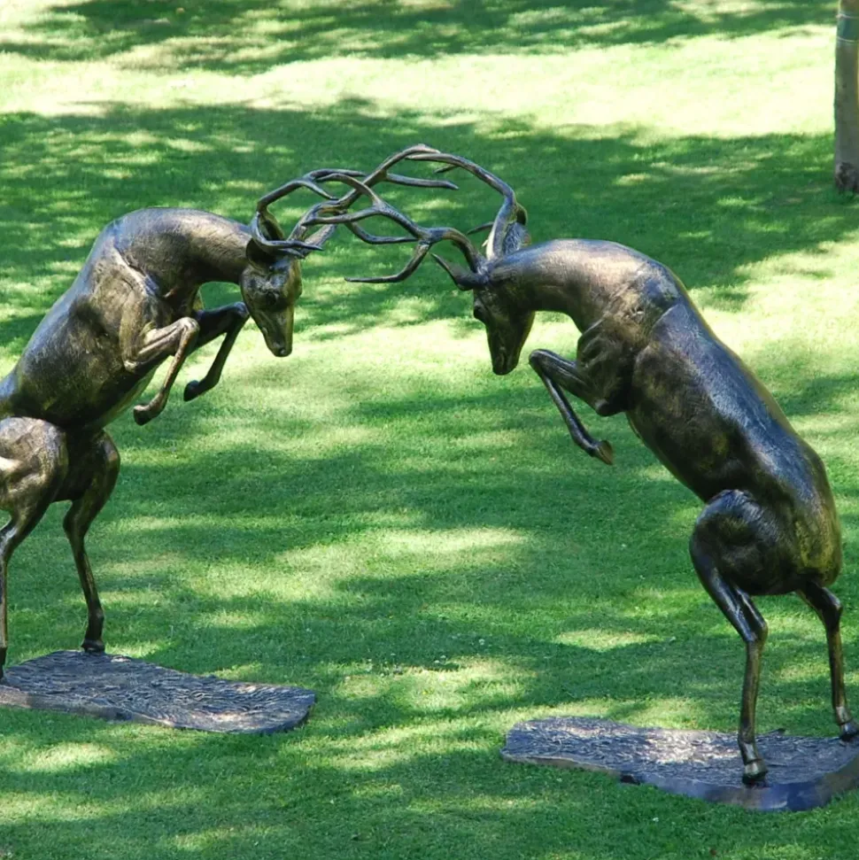 Battling Stags Life-Size 140cm Bronze Metal Garden Statues