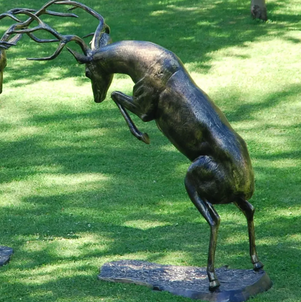 Battling Stags Life-Size 140cm Bronze Metal Garden Statues