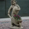 Boy & Barrow Stone Garden Statue