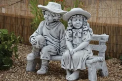 Boy & Girl on Bench Stone Garden Statue
