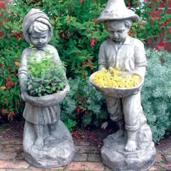 Boy & Girl Stone Garden Statues