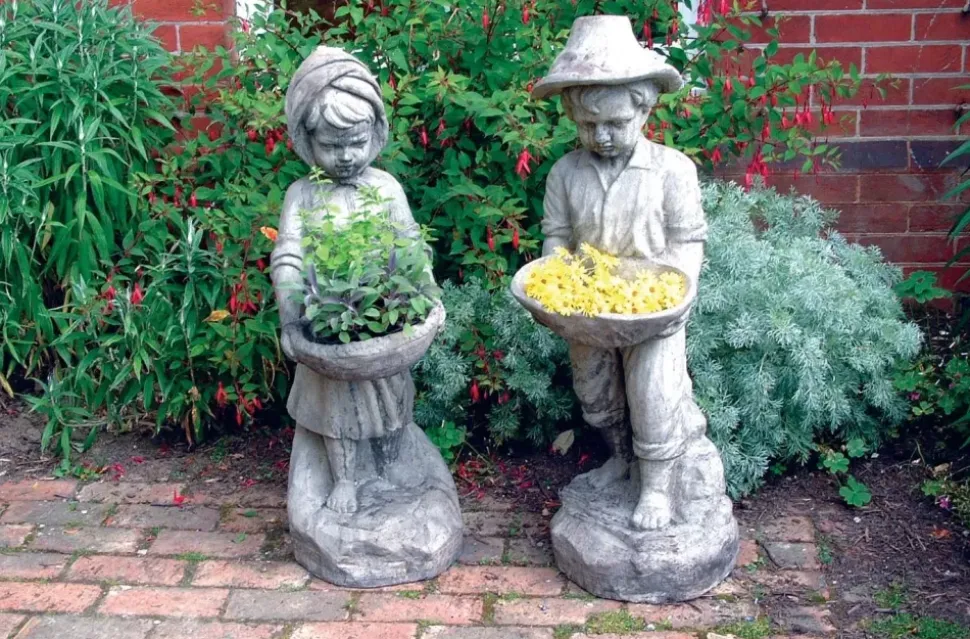Boy & Girl Stone Garden Statues