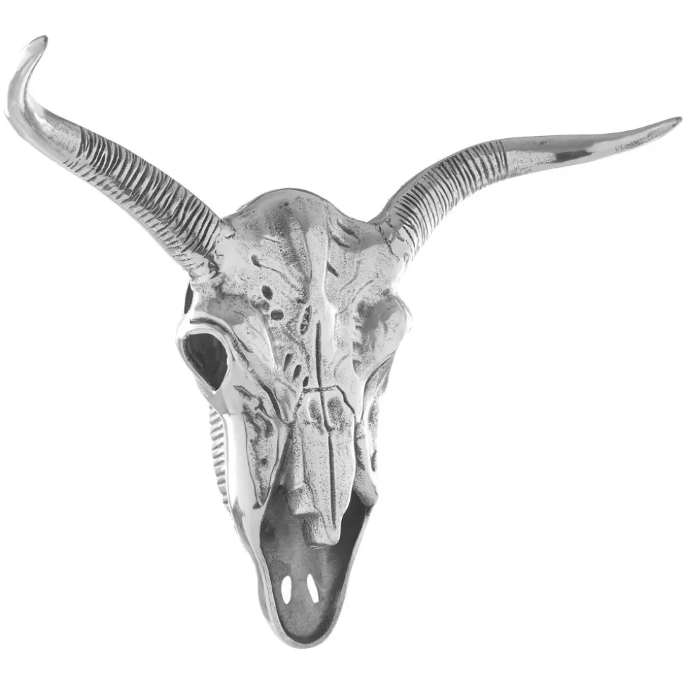 Bull Skull 61cm Silver Metal Wall Sculpture