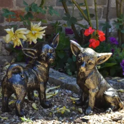 Chihuahua Dogs Bronze Metal Garden Ornaments