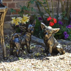 Chihuahua Dogs Bronze Metal Garden Ornaments