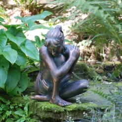 Contemplating Girl Bronze Resin Garden Ornament
