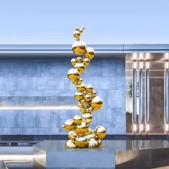 Cosmic Bubbles 226cm Gold Metal Garden Sculpture