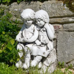 Country Boy & Girl 56cm Stone Resin Garden Statue