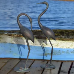 Cranes Metal Bronze Garden Ornaments