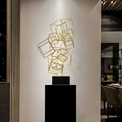 Cube Fusion 85cm Gold Metal Indoor Sculpture