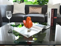 Cubic Bird 18cm Orange Resin Indoor Sculpture