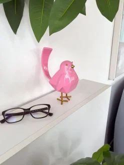 Cubic Bird 18cm Pink Resin Indoor Sculpture