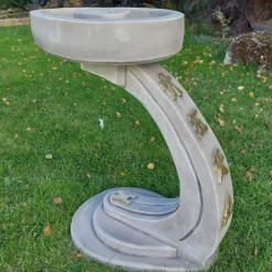 Curved Japanese Design Stone Garden Bird Bath
