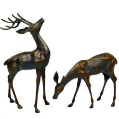 Deer & Doe Bronze Metal Garden Statues