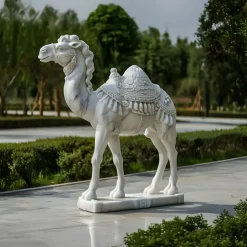 Desert Camel 160cm White Marble Garden Statue v3