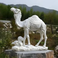Desert Camel 160cm White Marble Garden Statue v5