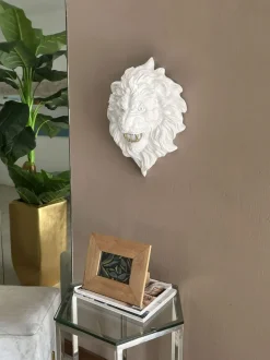 Desert Lion 49cm White Resin Wall Sculpture