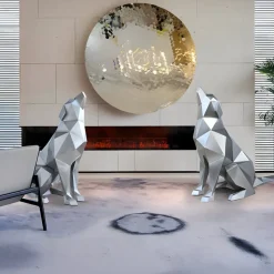 Dog 100cm Silver Geometric Metal Garden Sculpture