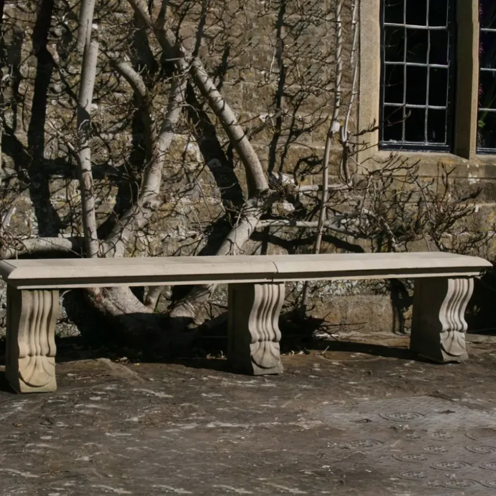 Double Length Ivy Straight Stone Bench - Large Garden Benches