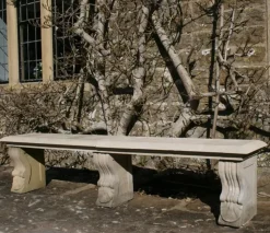 Double Length Ivy Straight Stone Bench - Large Garden Benches