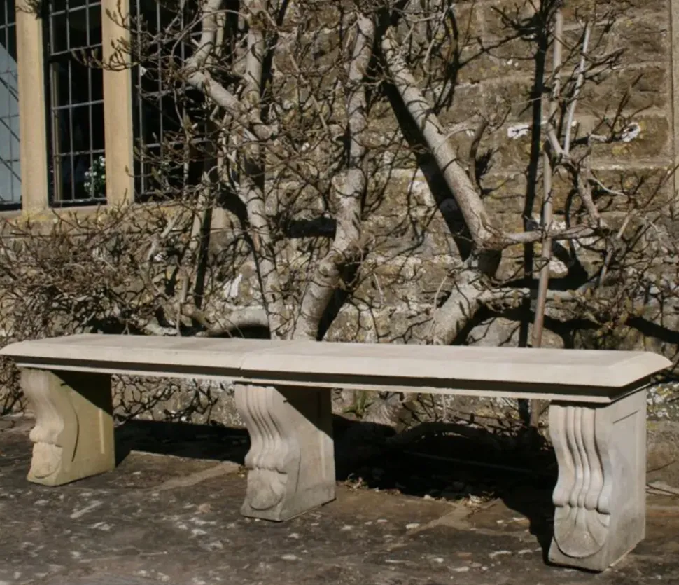 Double Length Ivy Straight Stone Bench - Large Garden Benches