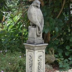 Eagle on Floral Pedestal Modern Stone Garden Statue