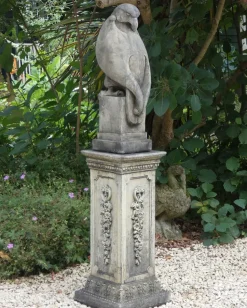Eagle on Floral Pedestal Modern Stone Garden Statue