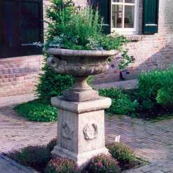Edwardian Stone Garden Planter on Laurel Pedestal