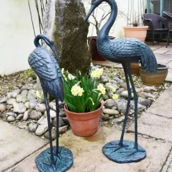Elegant Cranes Bronze Metal Garden Ornaments