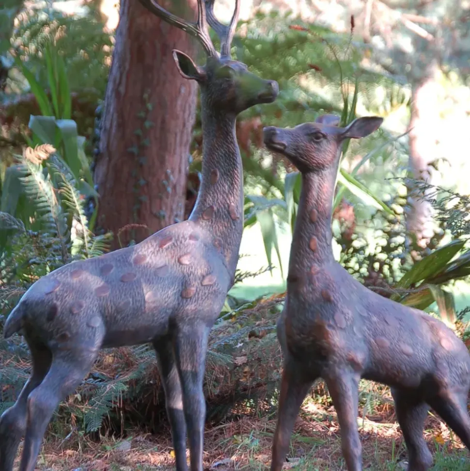 Extra Large Stag & Doe Deer Bronze Garden Statues