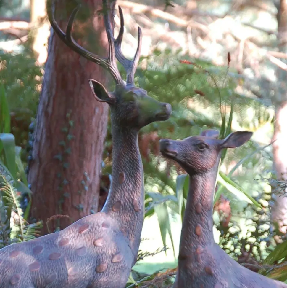 Extra Large Stag & Doe Deer Bronze Garden Statues