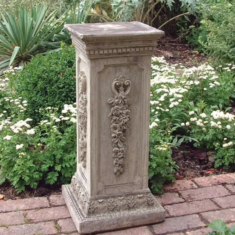 Floral Column Stone Garden Pedestal